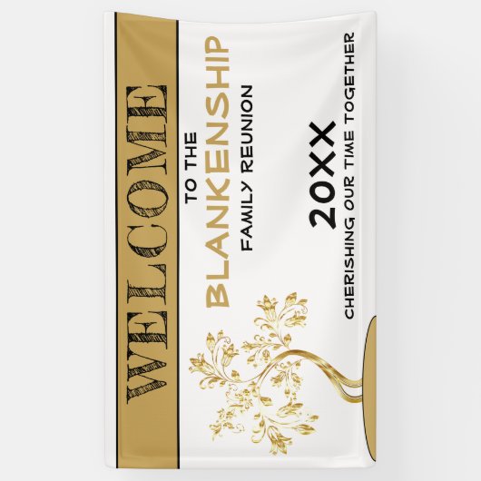 Eigen welkome familienaam Gold Tree Spandoek (Verticaal)