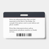 Eigen werknemersnaam ID Kaart Logo Streepjescode Badge (Achterkant)