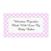 Eigen witte pooldots op het roze baklabel etiket (Voorkant)