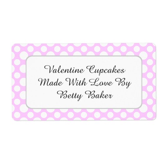 Eigen witte pooldots op het roze baklabel etiket (Voorkant)