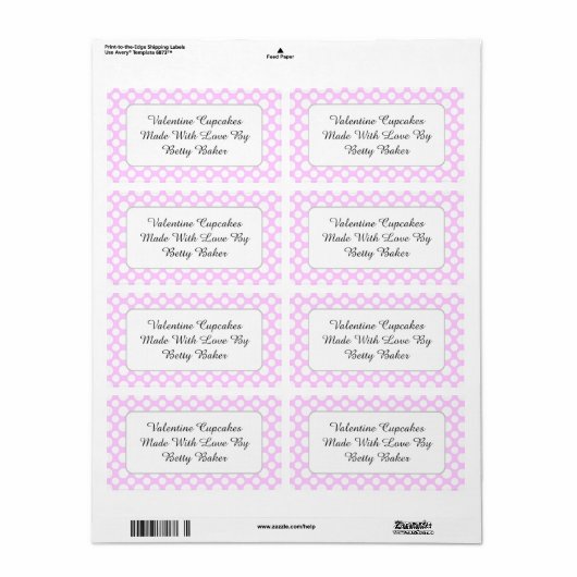 Eigen witte pooldots op het roze baklabel etiket (Full Sheet)