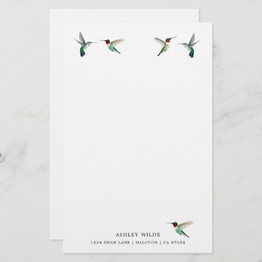Eigen witte, ruby-troebele Hummingbird Stationery Briefpapier (Voorkant / Achterkant)