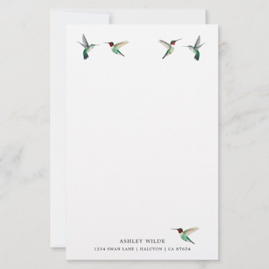 Eigen witte, ruby-troebele Hummingbird Stationery Briefpapier (Voorkant)
