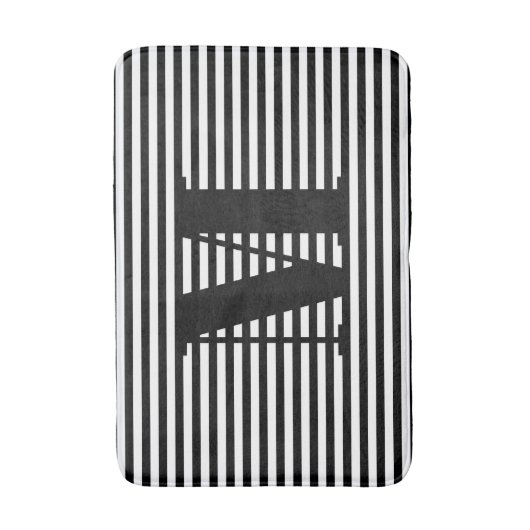 Eigen witte strepen monogram initiaal modern badmat (Voorkant Verticaal)