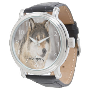 Eigen wolf in het gezicht van een winterbos horloge