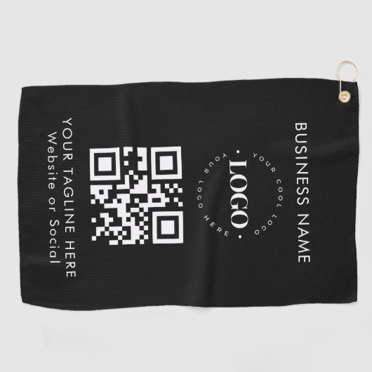 Eigen zakelijke bedrijven - QR-code en tekst eenvo Golfhanddoek (Horizontaal)