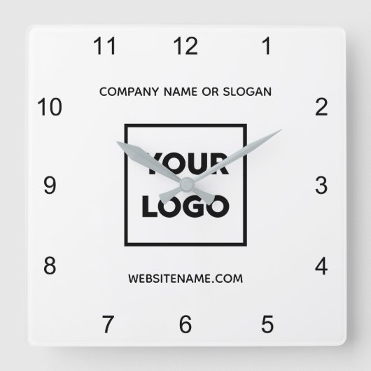 Eigen zakelijke Logo Minimale wittekst Vierkante Klok (Voorkant)