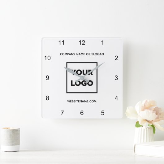 Eigen zakelijke Logo Minimale wittekst Vierkante Klok (Huis)