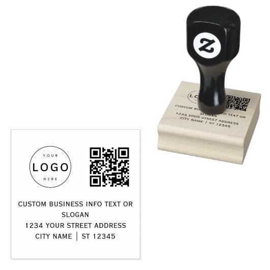Eigen zakelijke Logo Qr-code en retouradres Rubberstempel (Gestempeld)