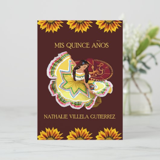 Eigen zonnebloem Quinceanera-uitnodigingen Kaart (Staand voorkant)
