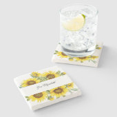 Eigen zonnebloempitten Voeg jouw naam Monogram toe Stenen Onderzetter (Zijkant)