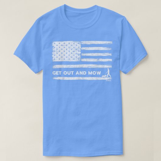 Eigen zorg, gras, maaier, weg en maaien Amerikaans T-shirt (Design voorkant)