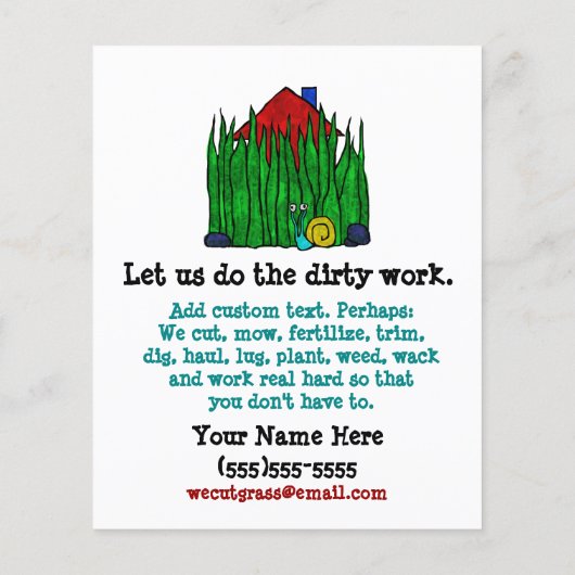 Eigen zorg. Mow Grass. Landschaper. Promotie Flyer (Achterkant)