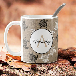 Eigen zwart-wit patroon met kunstschildpadden koffiemok