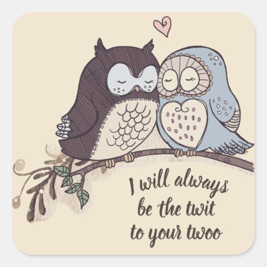 Eigenaar in Love Twit Twoo Vierkante Sticker (Voorkant)