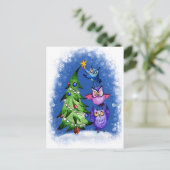 Eigenaar kerstblauw feestdagenkaart (Staand voorkant)