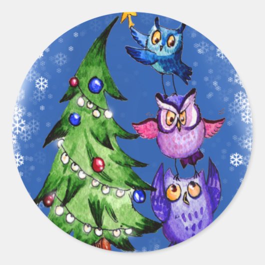 Eigenaar kerstblauw ronde sticker (Voorkant)