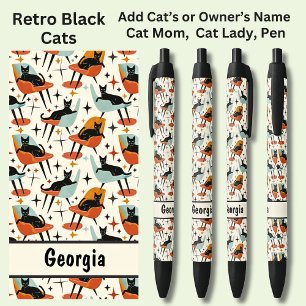 Eigenaar of Kattennaam toevoegen, Retro Cool Black Zwarte Inkt Pen