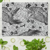 Eigenaar van de eikenboom, zwart-wit theedoek (Gevouwen)