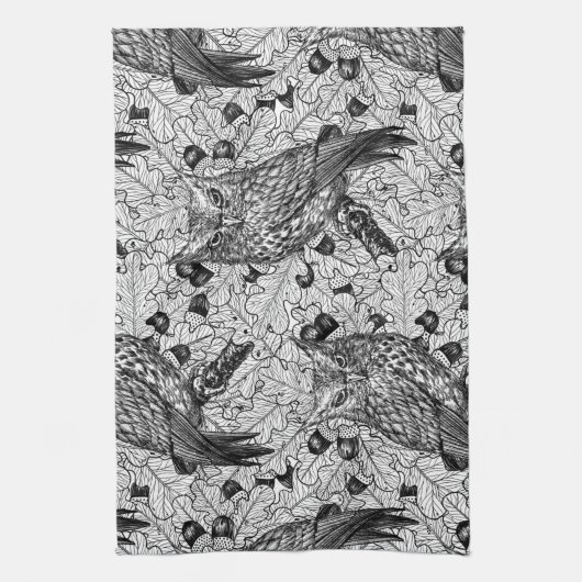 Eigenaar van de eikenboom, zwart-wit theedoek (Verticaal)