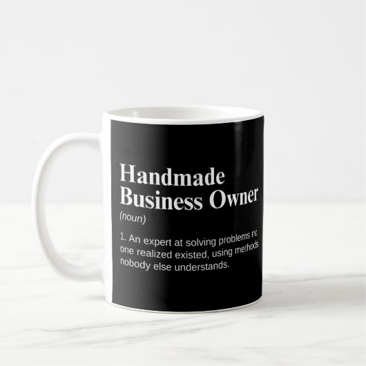 Eigenaar van een ambachtelijk bedrijf, grappige de koffiemok (Links)
