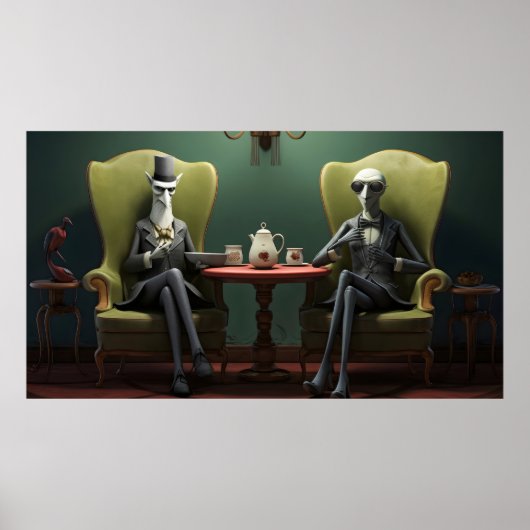 Eigenaardige enge verwrongen thee drinkende heren poster (Voorkant)