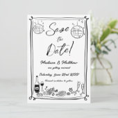 Eigenaardige met de hand getekende krabbeldoodles  save the date (Staand voorkant)