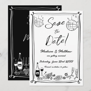 Eigenaardige met de hand getekende krabbeldoodles  save the date