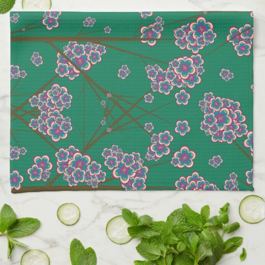 eigenaardige takken jade keukenhanddoek (Gevouwen)