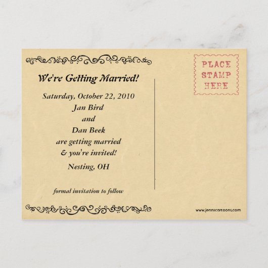 Eigenaars Weddenschap Sparen de Datum Geschillenbr Aankondigingskaart (Achterkant)