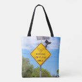 Eigenaarswaarschuwingsteken op een canvas tas met  (Achterkant)