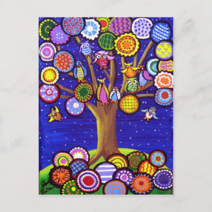 Eigenaren en bloesems Fun Folk Art Briefkaart