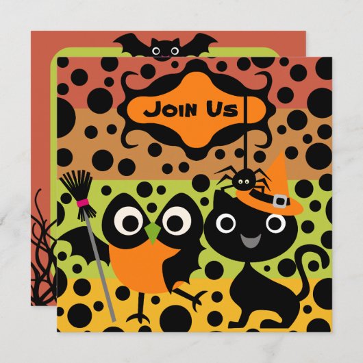 Eigenaren, katten en Spiders Halloween Party nodig Kaart (Voorkant / Achterkant)