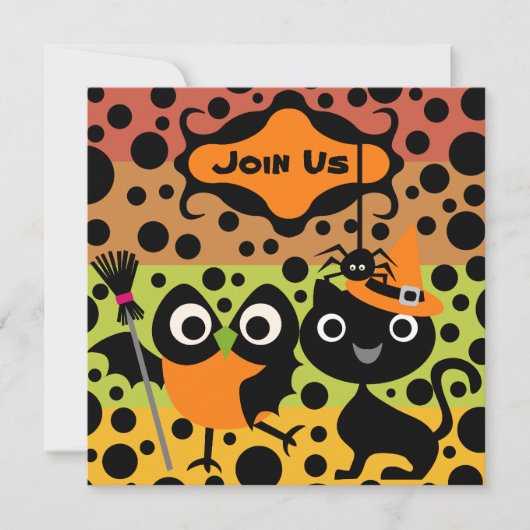 Eigenaren, katten en Spiders Halloween Party nodig Kaart (Voorkant)