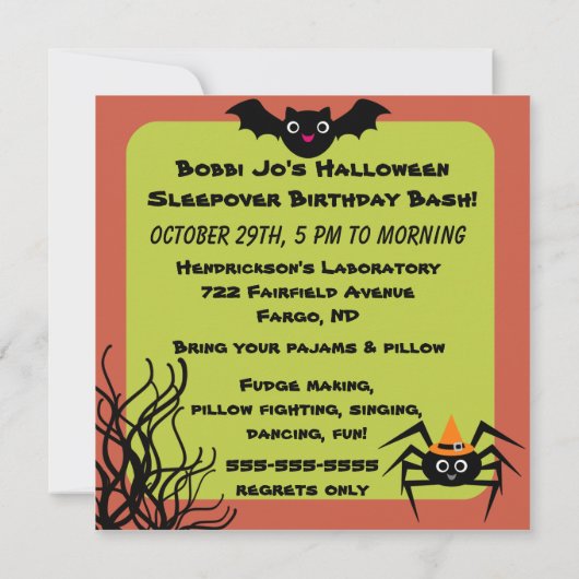 Eigenaren, katten en Spiders Halloween Party nodig Kaart (Achterkant)