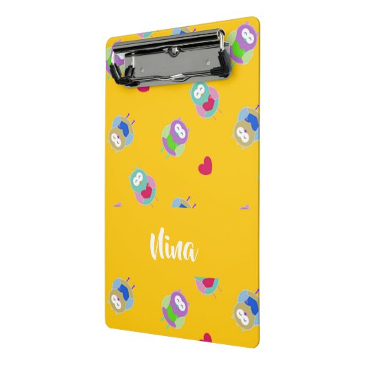 Eigenaren met hart op sinaasappel mini klembord (Angled2)