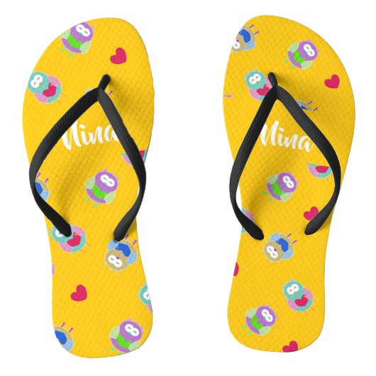 Eigenaren met hart op sinaasappel teenslippers (Voetbed)