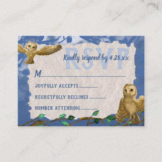 Eigenaren van de blauwe en beige Bar Mitzvah RSVP- Advieskaart (Voorkant)