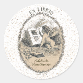 Eigendom Bookplate Ex Libris Victoriaans Angel Ronde Sticker