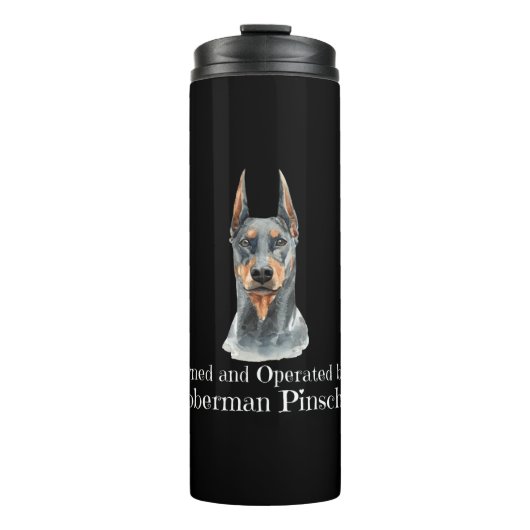 Eigendom en bedrijf van een Doberman Pinscher Dog Thermosbeker (Voorkant)
