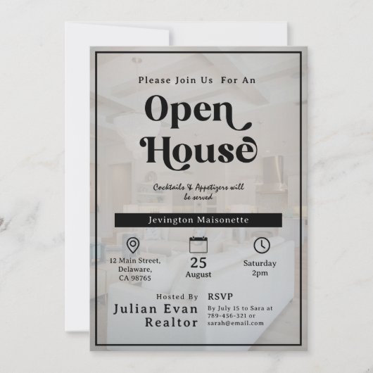 Eigendom Foto Achtergrond Typografie Open Huis Kaart (Voorkant)