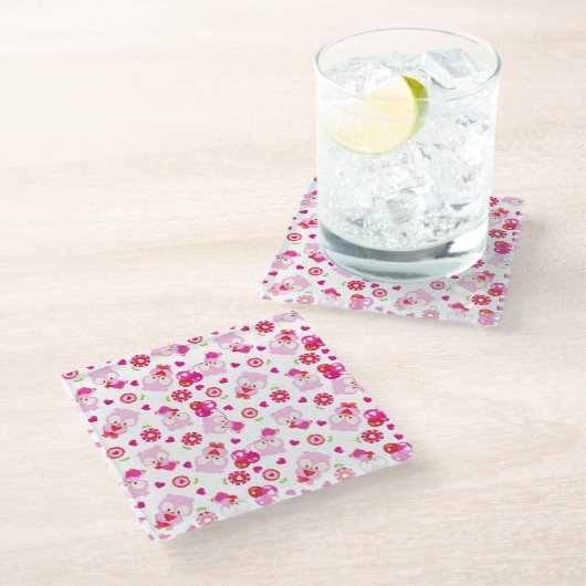 Eigendom, kotelbezit, roze bezit, hart glazen onderzetter (Schuin)