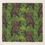 Eigendom van de eikenboom, groen en bruin sjaal<br><div class="desc">Handgetrokken patroon met uil in een eikenboom</div>