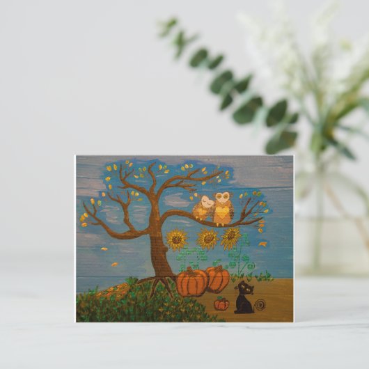 Eigendom van een boom, zonnebloemen, pompoenen en  briefkaart (Staand voorkant)