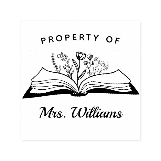Eigendom van gewoonte leraar naam geopend boek blo  zelfinktende stempel (Design)