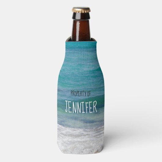 Eigendom van Jouw naam Caribbean Zee gepersonalise Flesjeskoeler (Fles Voorkant)