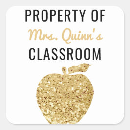 Eigendom van Teacher Classroom Gold Apple Vierkante Sticker