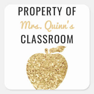 Eigendom van Teacher Classroom Gold Apple Vierkante Sticker
