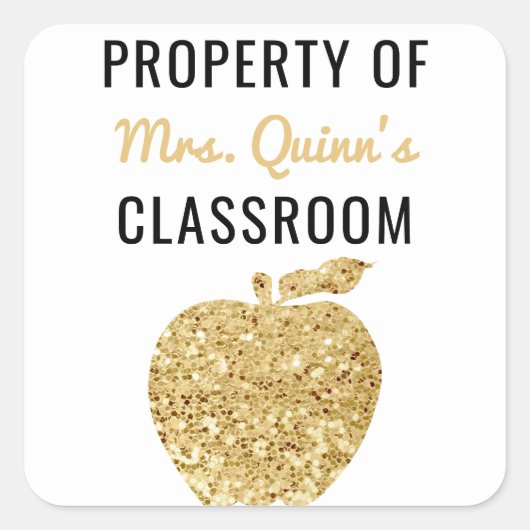 Eigendom van Teacher Classroom Gold Apple Vierkante Sticker (Voorkant)