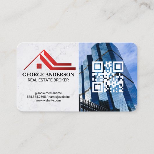 Eigendomlogo | QR-code | Wolkenkrabbergebouwen Visitekaartje (Voorkant)
